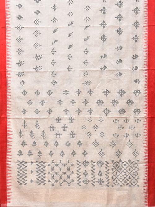 White Khadi Cotton Handloom Saree with All Over Assorted Butas Design No Blouse kh0615