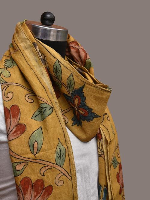 Yellow Kalamkari Hand Painted Sico Stole with Floral Design ds3553