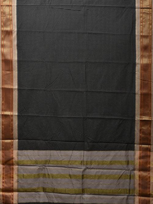 Black Bamboo Cotton Saree with Checks Design bc0087