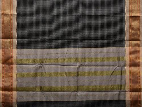 Black Bamboo Cotton Saree with Checks Design bc0087