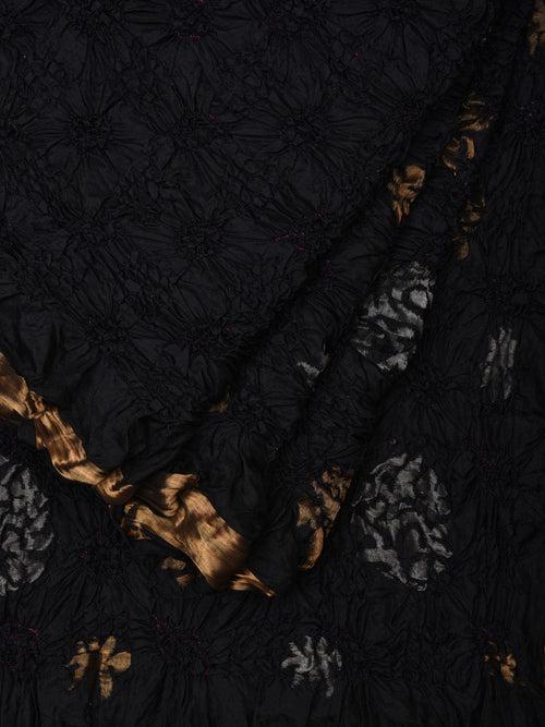 Black Bandhani Uppada Silk Handloom Saree with Nilambari Buta Design No Blouse bn0368