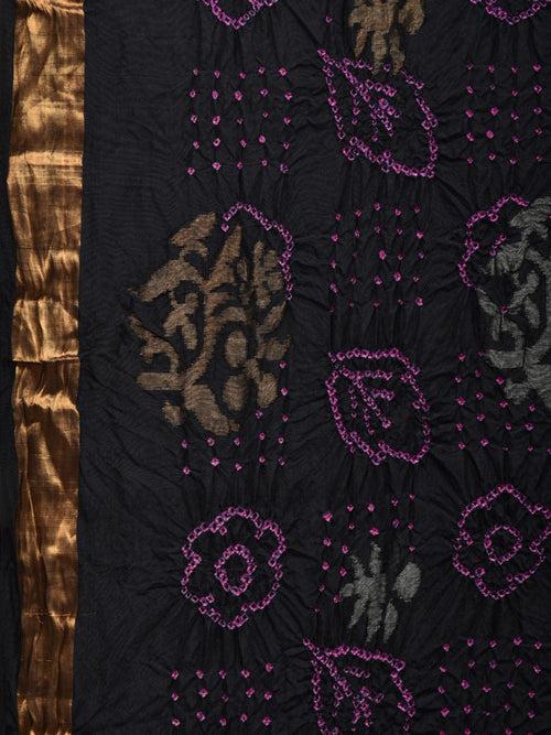 Black Bandhani Uppada Silk Handloom Saree with Nilambari Buta Design No Blouse bn0368