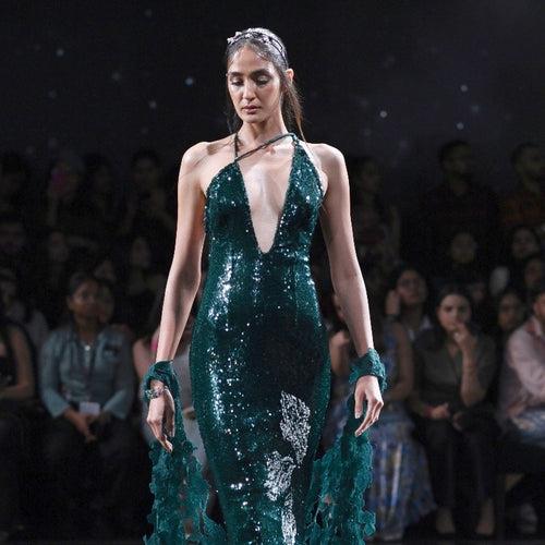 "Cleo" Green Sequin Sheeted Body Con Gown