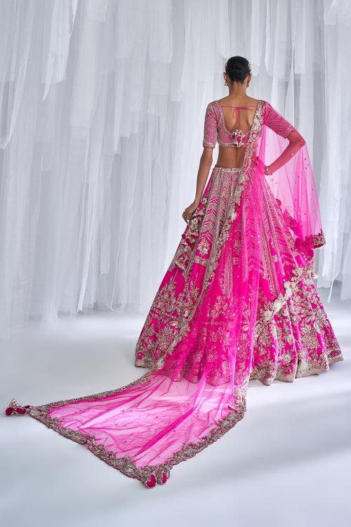 "Cynthia" Fuschia Raw Silk Bridal Lehenga Set