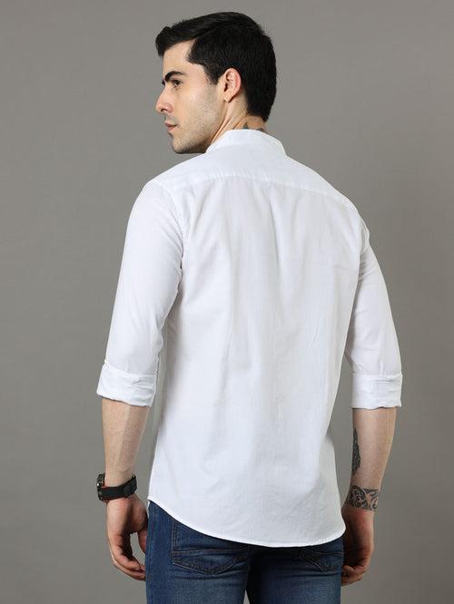 Mao Collar White Solid Shirt