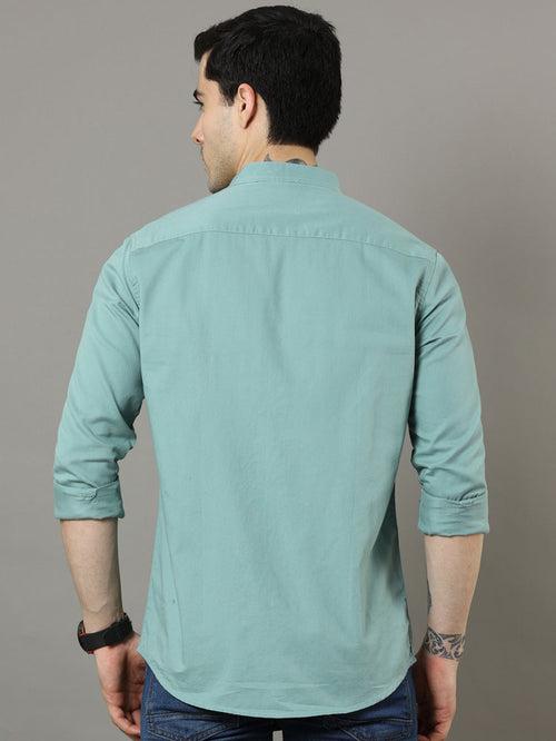 Mao Collar Laurel Green Solid Shirt