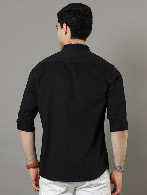 Mao Collar Black Solid Shirt