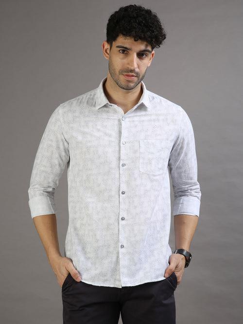 White Grey Printed Shirt