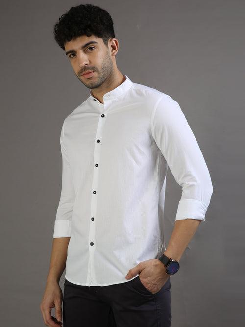 Dobby White Chinese Collar Casual Shirt