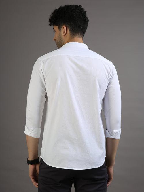 Dobby White Chinese Collar Casual Shirt