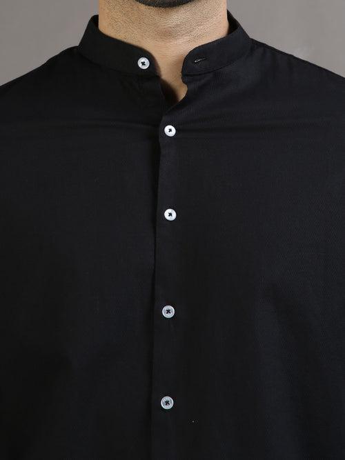 Dobby Black Chinese Collar Casual Shirt