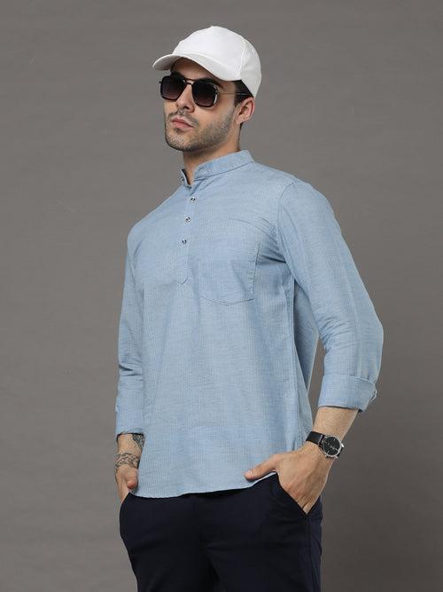 Indo Coral Blue Solid Kurta