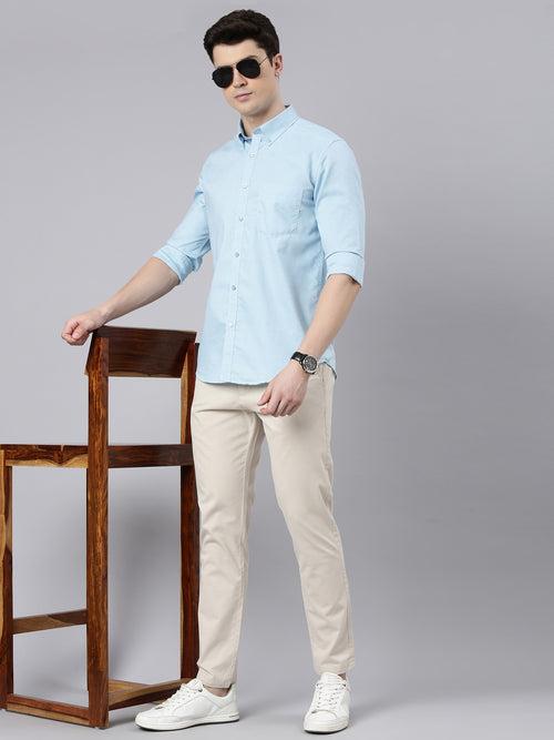 Beau Blue Button Down Solid Shirt