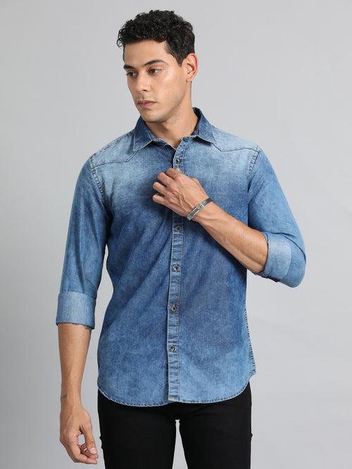 Stone Blue Solid Denim Shirt