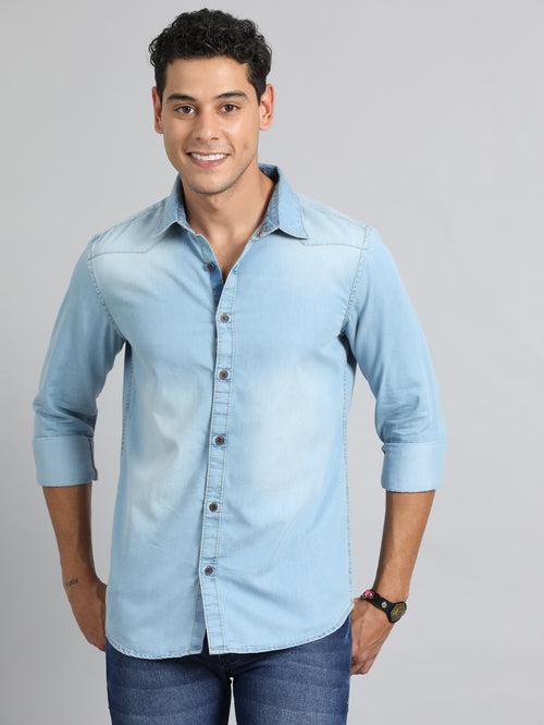 Slate Blue Solid Denim Shirt