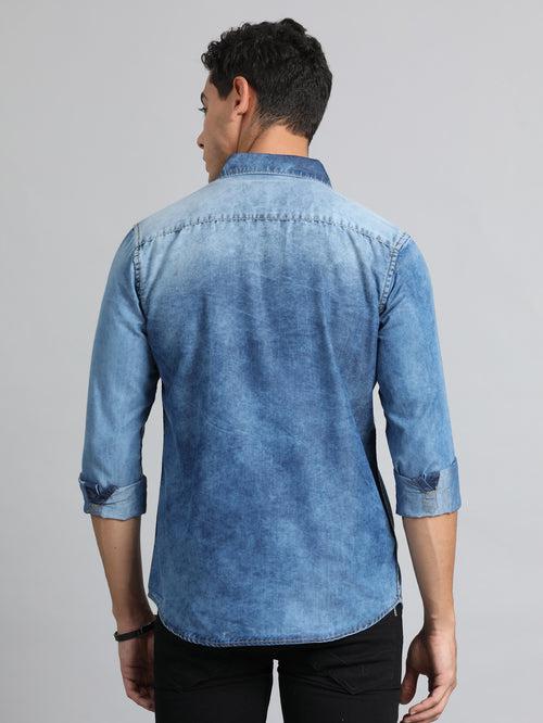 Stone Blue Solid Denim Shirt