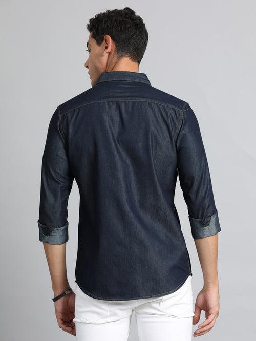 Dark Blue Solid Denim Shirt