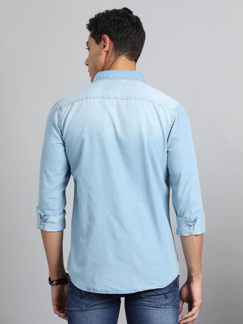 Slate Blue Solid Denim Shirt