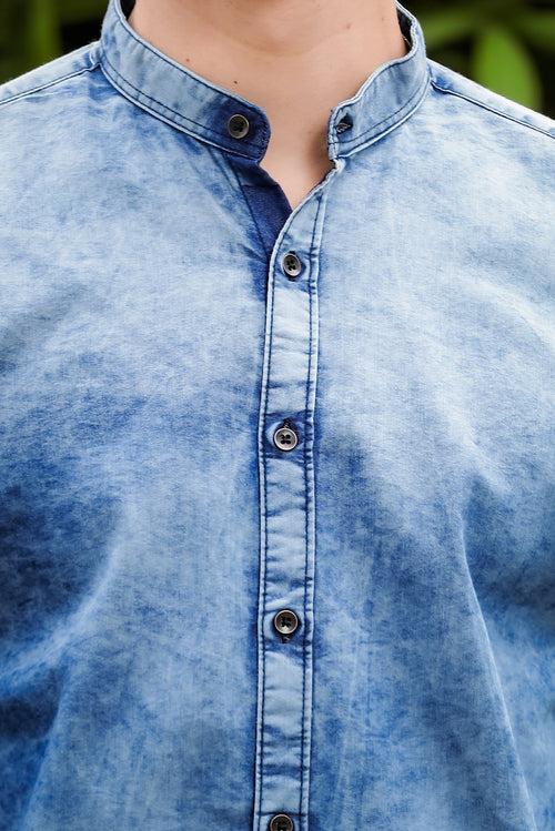 Slate Blue Chinese Collar Denim Shirt