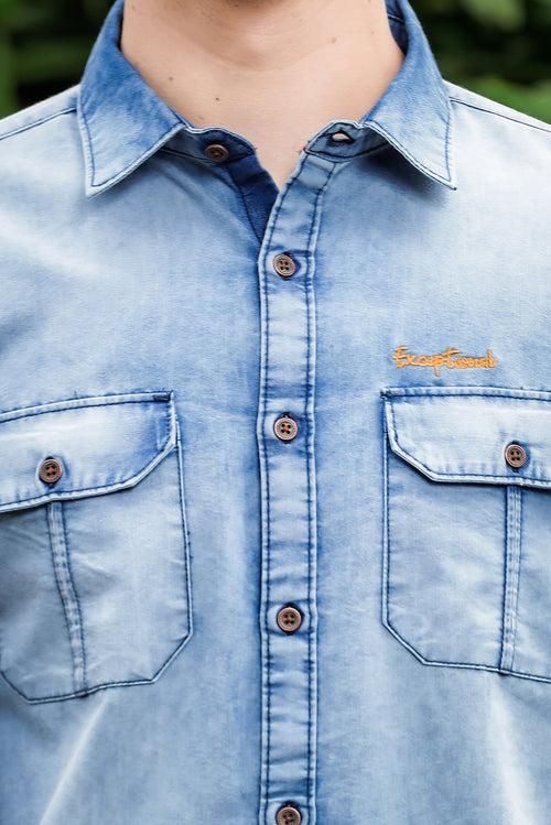 Slate Blue Cargo Denim Shirt