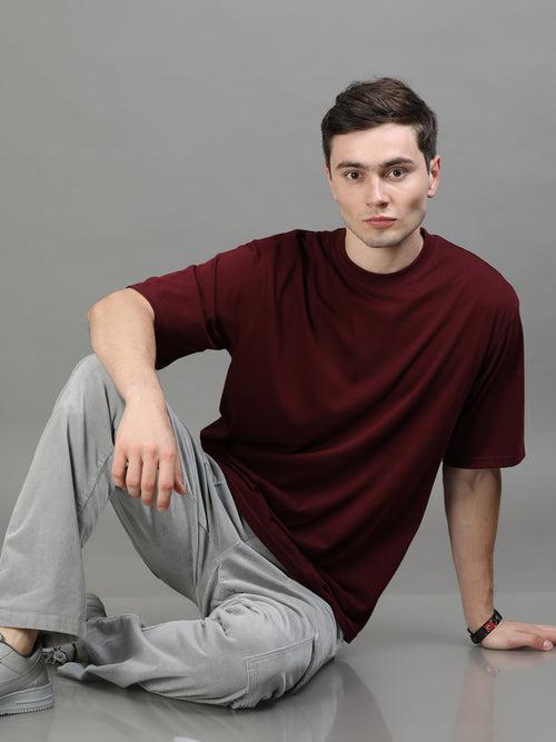 Maroon Oversize Solid T-Shirt