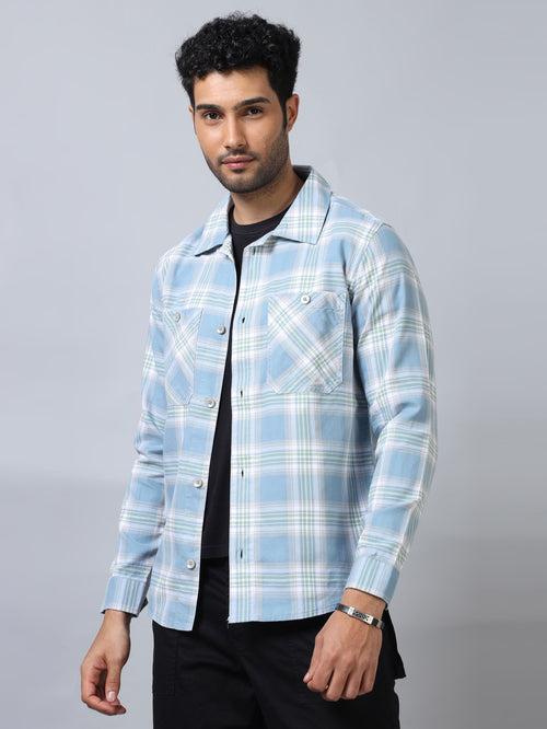 Ice Blue Checked Shacket