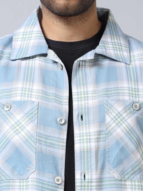 Ice Blue Checked Shacket