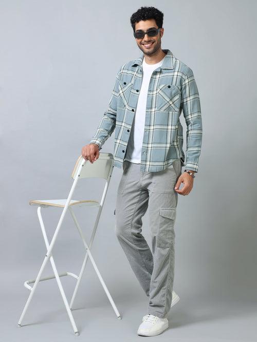 Slate Blue Checked Shacket