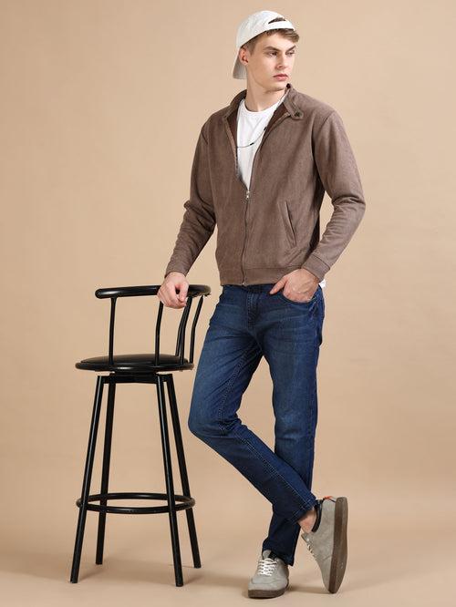 Suede deep Taupe Solid Jacket