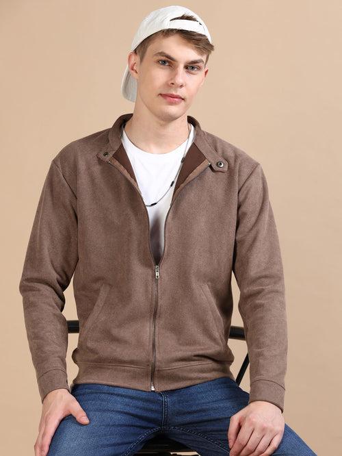 Suede deep Taupe Solid Jacket