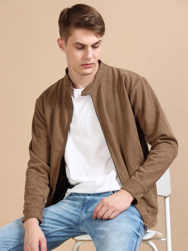 Suede Wood Brown Solid Jacket