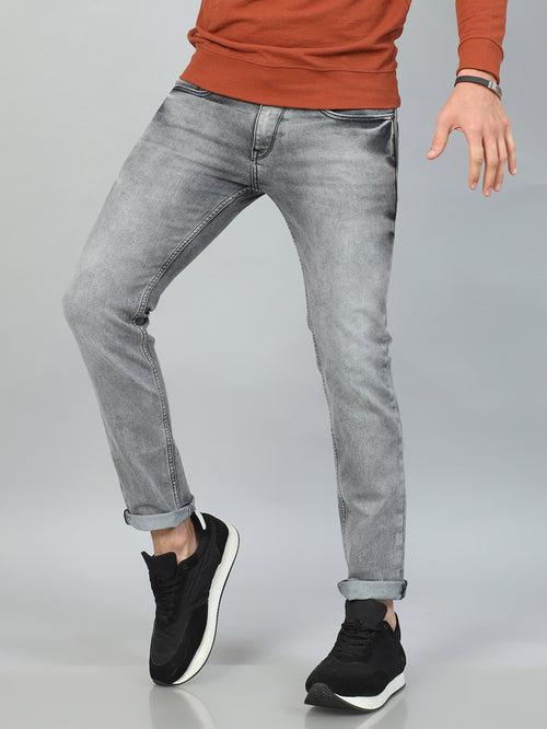 Ash Grey Solid Slim Fit Jeans