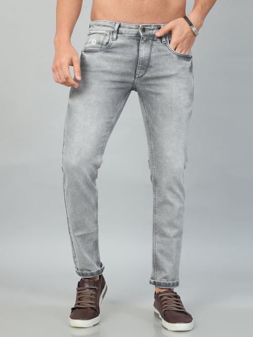 Pastel Grey Solid Slim Fit Jeans