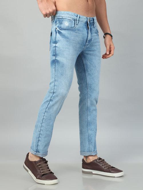 Ice Blue Solid Slim Fit Jeans