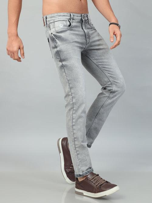 Pastel Grey Solid Slim Fit Jeans