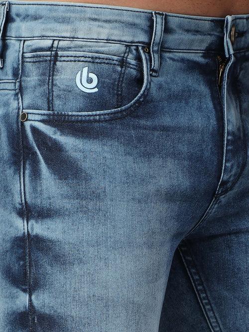 Ocean Blue Solid Slim Fit Jeans