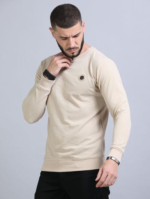 Acrylic Beige Solid Sweatshirt