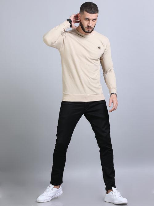 Acrylic Beige Solid Sweatshirt