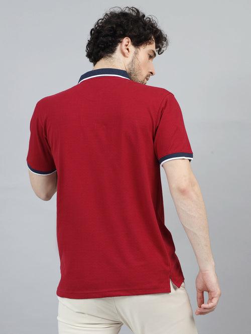 Deep Red V-Neck Polo T-Shirt