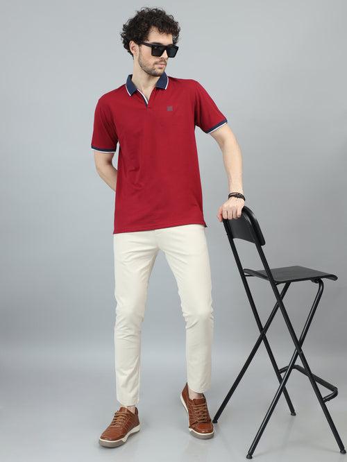 Deep Red V-Neck Polo T-Shirt