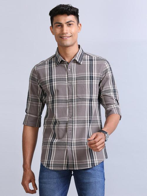 Wale Quadrey Grayish Brown Checks Shirt