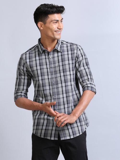 Wale Quadrey Ash Grey Checks Shirt