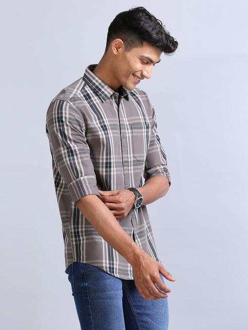 Wale Quadrey Grayish Brown Checks Shirt