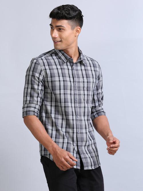 Wale Quadrey Ash Grey Checks Shirt