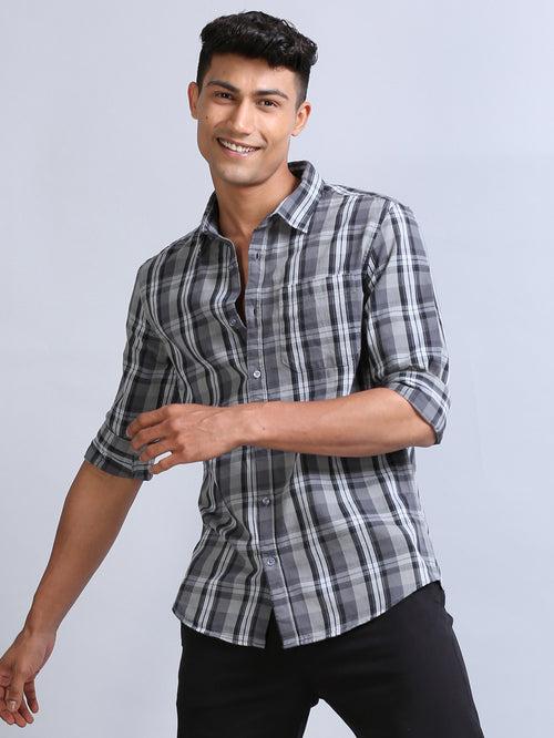 Wale Quadrey Ash Grey Checks Shirt