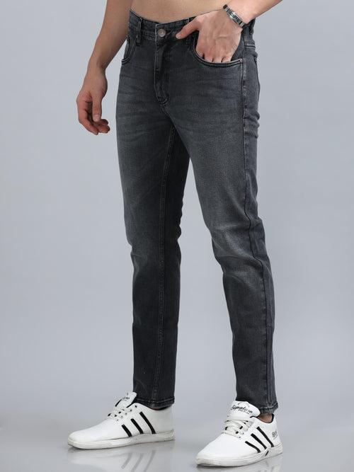 Charcoal Grey Solid Slim Fit Jeans