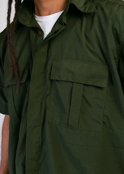 Military Cargo Shirt — Dark Olive Relaxed Fit