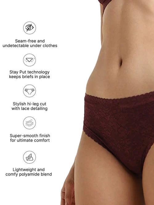 Wunderlove Burgundy Lace Invisible Hi-Leg Brief