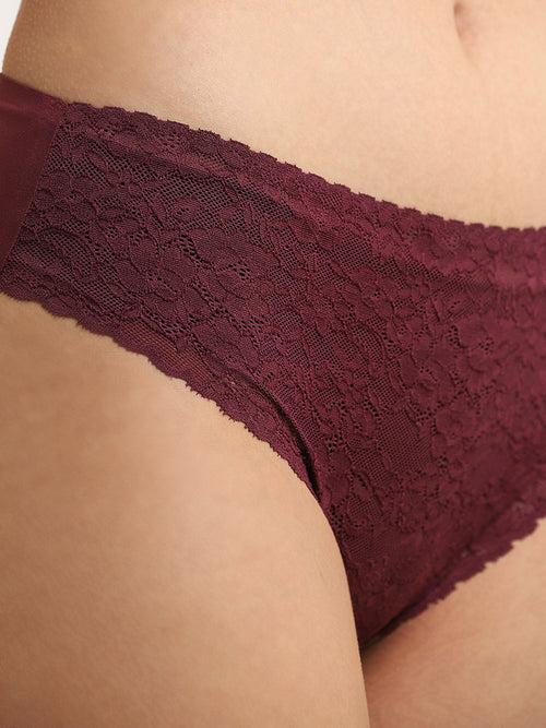 Wunderlove Burgundy Lace Invisible Hi-Leg Brief