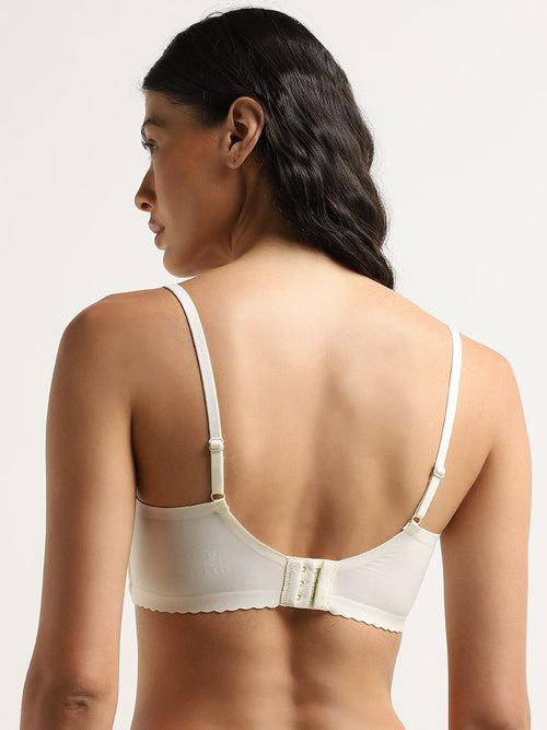 Wunderlove Off-White Lace Design Invisible Padded Bra